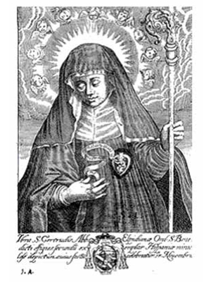 Bild eines Kupferstichs der heiligen Gertrud von Helfta